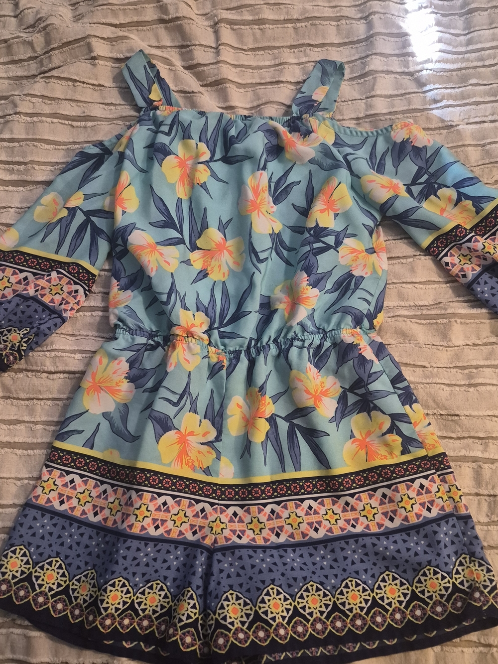 Girls Size Large My Michelle Aqua Floral Off-Shoulder One-Piece